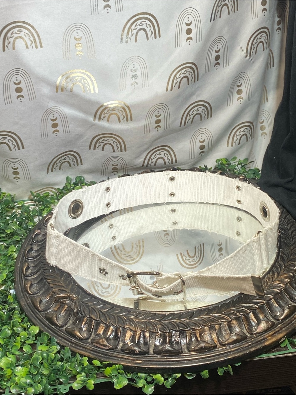 Women’s Cream Canvas Belt with Silver Buckle - Unbranded